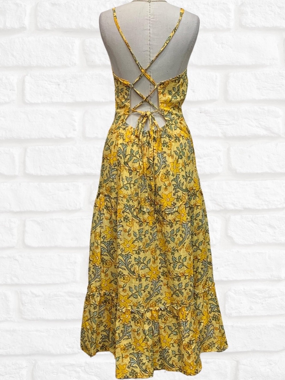Mango Halter Neck Lace-Up Back Tiered Floral Maxi Dress in Yellow - Picture 12 of 13